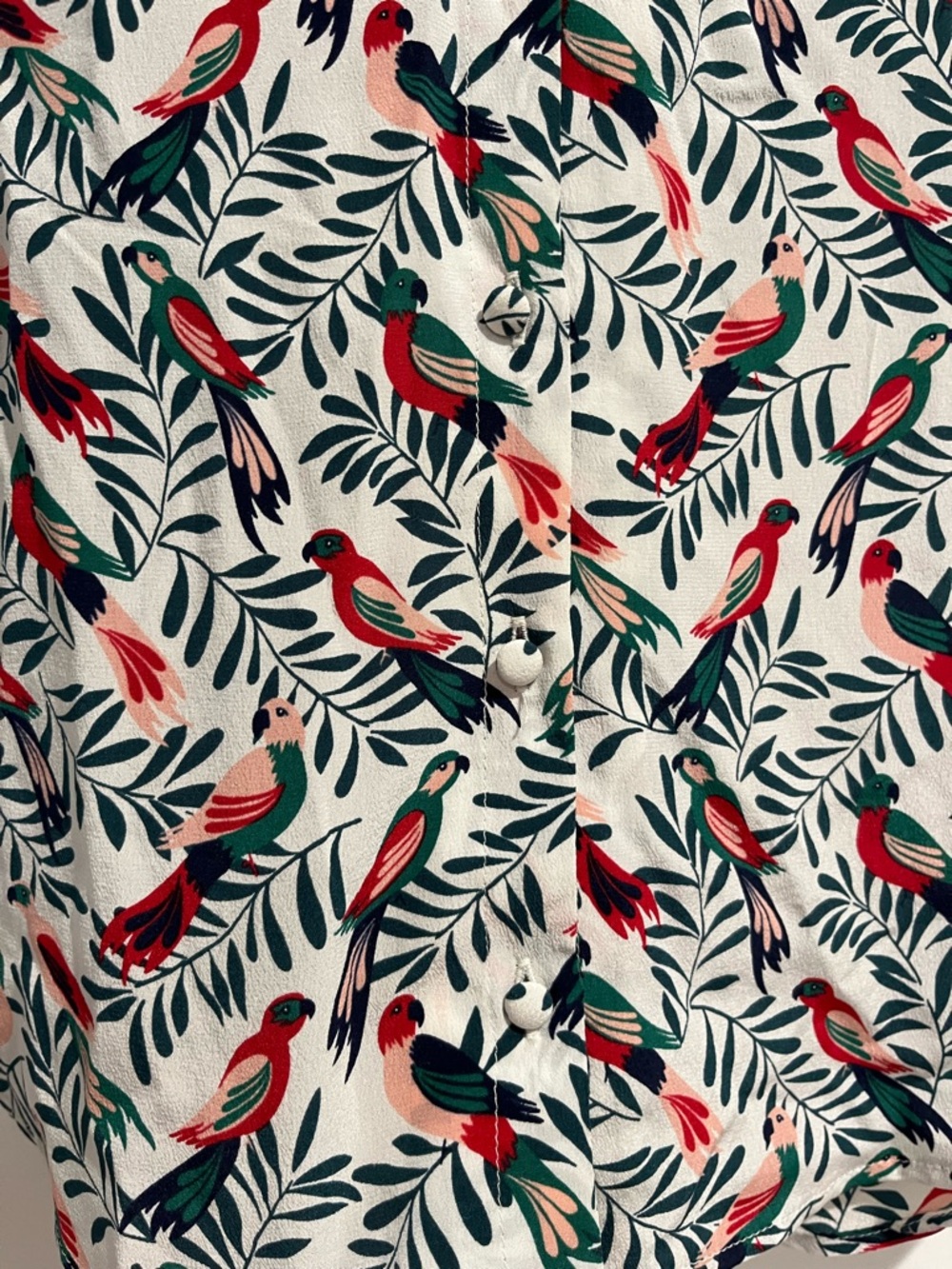 Boden Tabitha 100% Silk White Blouse with Red & Green Bird Print - Picture 7 of 16